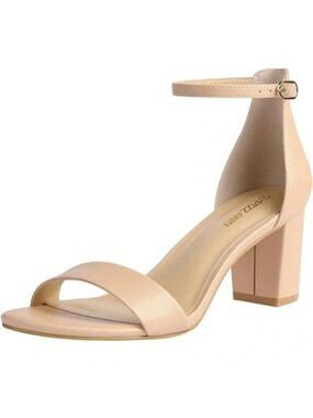 Pizz Annu Size 9.5 Sandals Block Heel Nude Open Toe Adjustable Strap Elegant